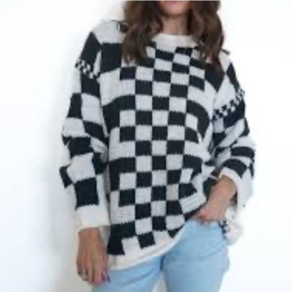 Talmlah Checkered Black and White Sweater Size 1X - Picture 1 of 7
